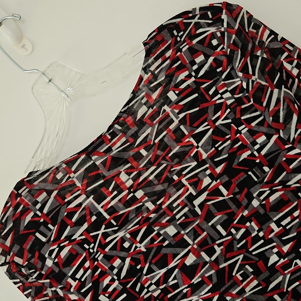 Y2K Geometric Print‎ Mesh Top Ruched Bodice Babydoll Size Large - Picture 9 of 13
